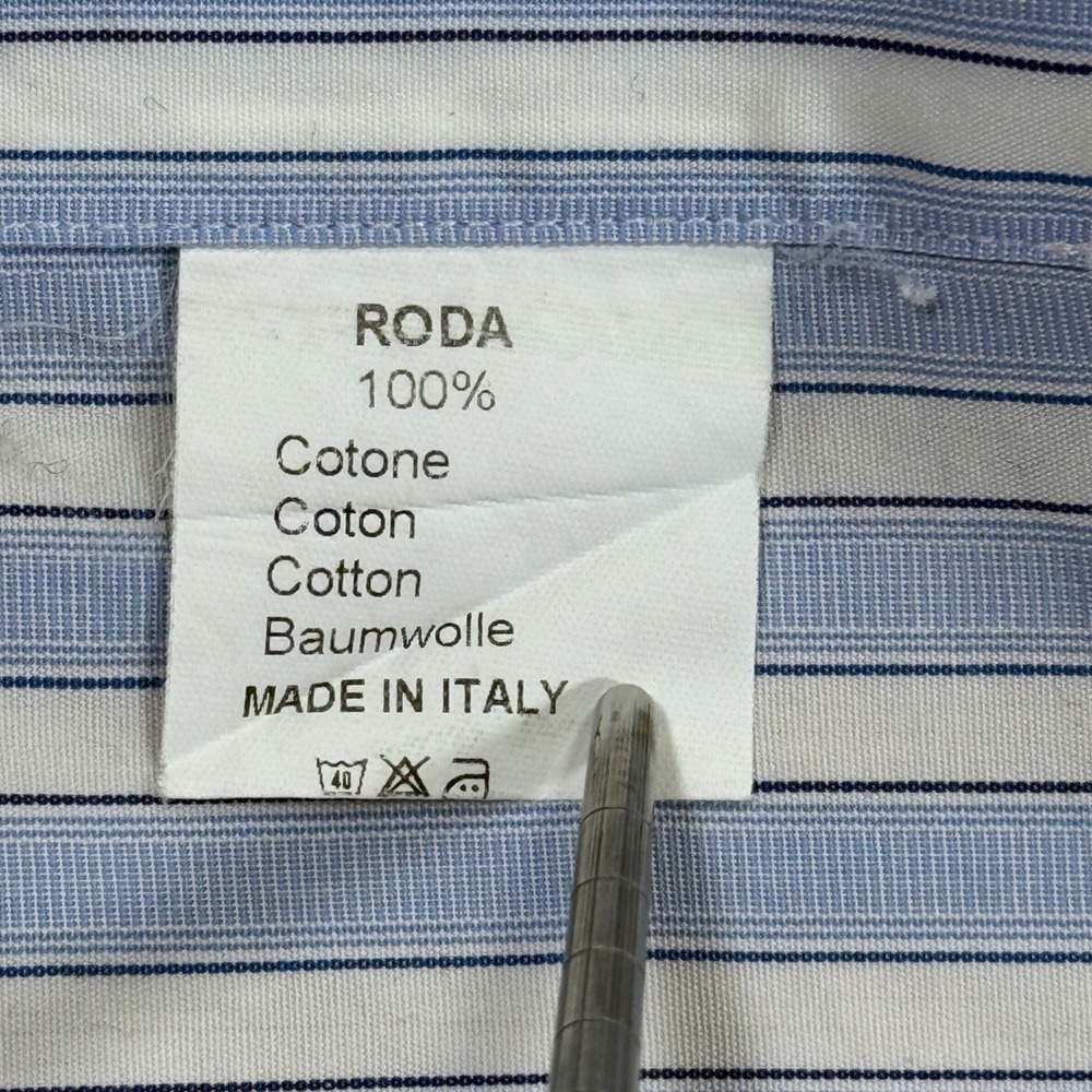 Roda Mens Blue White Striped Cotton Dress Shirt Made in Italy Size 15.5 39 - Picture 7 of 7